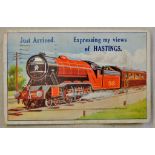 Sussex-Hastings Steam Train 1931-used novelty pull out views postcards