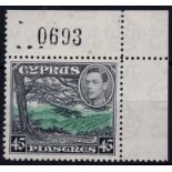 Cyprus 1938 45 piastres SG 161 unmounted mint corner marginal