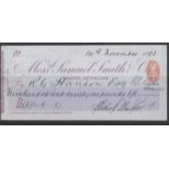 Samuel Smith & Co, Nottingham-used order RO 19.3.92,plum on blue lilac panel