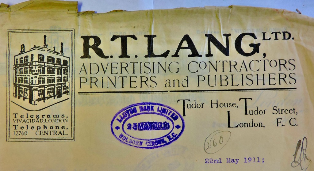 London 1911 R T Lang Ltd engraved letter heading Adverts - Image 2 of 2