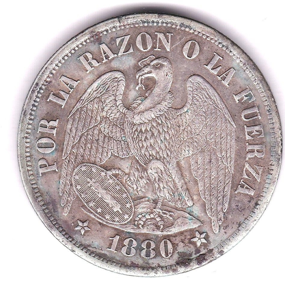 Chile 1880-Peso(KM142.1)VF - Image 3 of 3