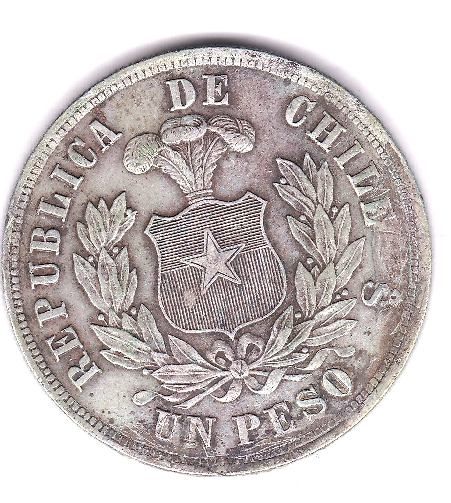 Chile 1880-Peso(KM142.1)VF - Image 2 of 3