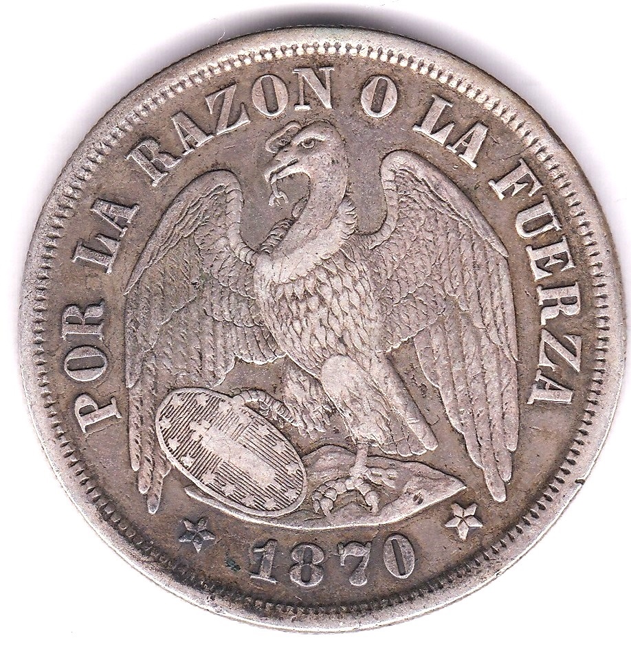 Chile 1870-Peso,(KM142.1)GVF+ - Image 3 of 3