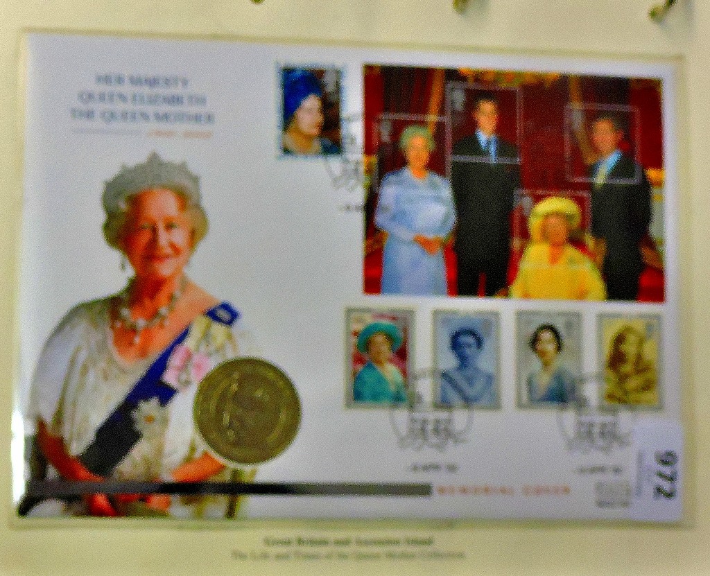 2002-Queen Mother memorial First day Great Britain set, FDC and Ascension Island, 50 pence crown