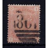 Great Britain 1876 4d vermillion, watermark large garter, plate 15, SG 152, used, scarce Cat £525