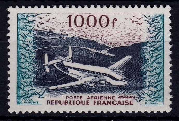 France 1954 1000fr Air SG 1197 BR763 Provence Transport Aeroplane Cat 160 lightly mounted mint