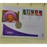 2002-Queen Mother Memorial, Guernsey stamp FDC and Sierra leone dollar coin