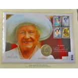2002-Queen Mother Memorial Great Britain stamp and coin FDC, and Turks 5 crowns coin