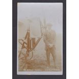 Aviation Real Photo Postcard-Mr Gustav Hamel, flying at Hendon- Stands aside the plane.