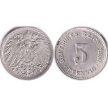 Germany 1900A-5 Pfennig,GEF/AUNC(KM11)