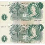 England - £1 green 1967 S18M 757858 Fforde UNC B306 Replacement Series England - £1 green 1967