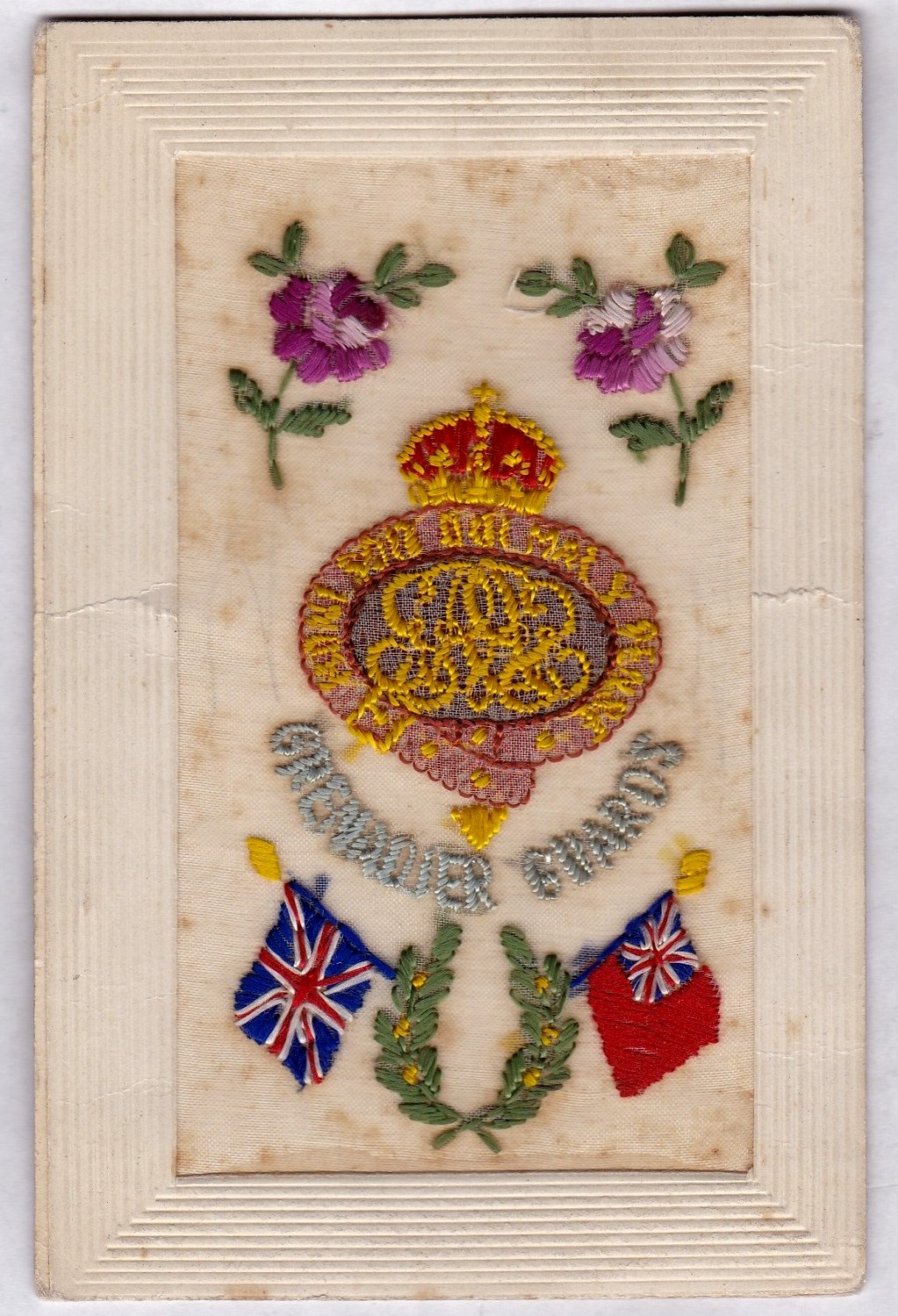 Grenadier Guards scarce WWI Silk Postcard, some imperfections.