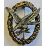 German WWII Pattern Luftwaffe Radio Operators/Air Gunner's badge, makers mark: JMME & Sohn (Berlin).