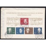 Germany 1959 Beethoven-Halle Min Sheet, used on first Day (SG MS 1233a, Mi B2)