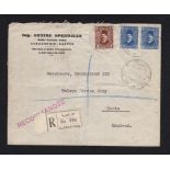 Egypt 1934 Env Registered Alexandria to England Ing. Attine Spendjian commercial cover