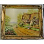 Rural Scene - A medium sized print of a small cottage scene, signed D Worsdall - in an elegant frame