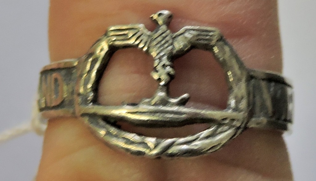 German WWII Pattern U-Boat Mans "Anti-Engeland" finger ring, stamped inside '800', a very clean