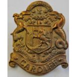 The Welsh Regiment 16th Battalion (Cardiff City) 'Cardiff Pals' Collar badge (Bronze, lugs) K&K: