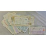 Cheques, Receipts, Bun of exchange etc. A range including overseas, mixed condition but an