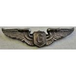 American WWII Pattern Glider Pilots Wings Brevet badge (White-metal)