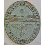 German WWII Pattern Peenemunde 'Heeresversuchsstelle 377' Wall plaque.