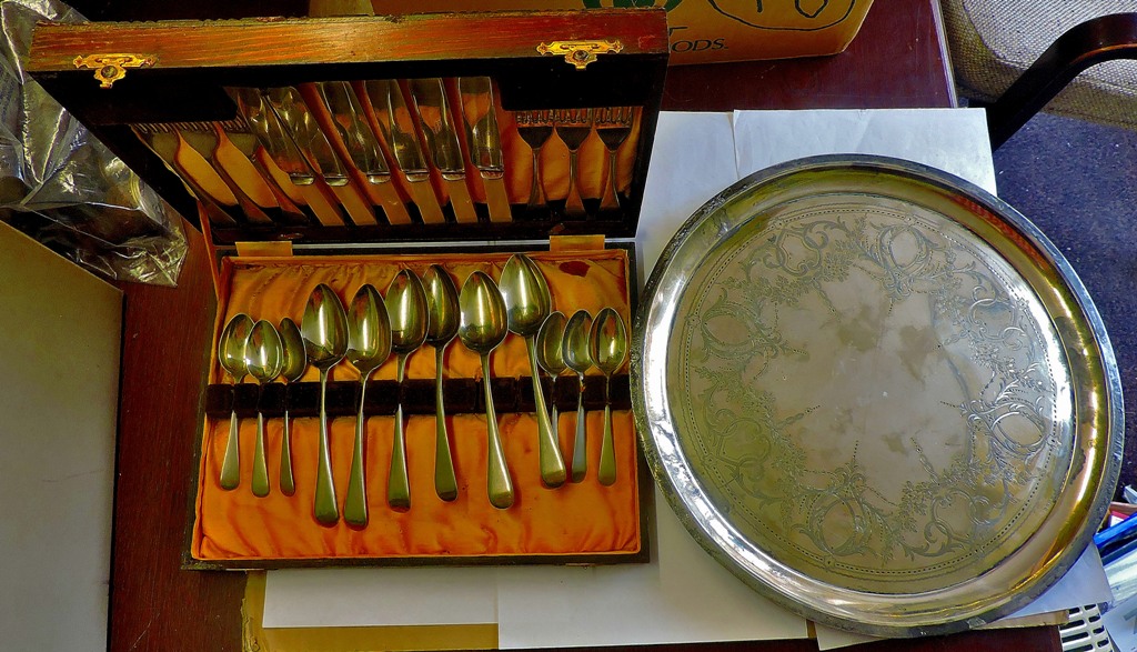 Mixed Cartons-to include plate silver, pair of vintage elephant figures,(wooden/Ivory).Spoons-Tea - Image 2 of 3