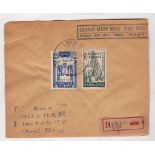 Morocco 1945 Env Registered Casablanca to Fes "Courier Aerien Direct Trans-Maroc Premier Jour