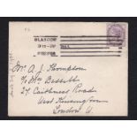 Great Britain 1906 Env Glasgow to London with Glasgow Machine No.1 Cancel (6 Bars) on Victoria 1d