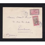French Colonies Madagascar 1926 Env Tanan to Toulouse 10c and 15c adhesives, Toulouse machine cancel