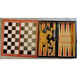A Vintage/antique games box for backgammon, draughts etc, designed as a pair of books for