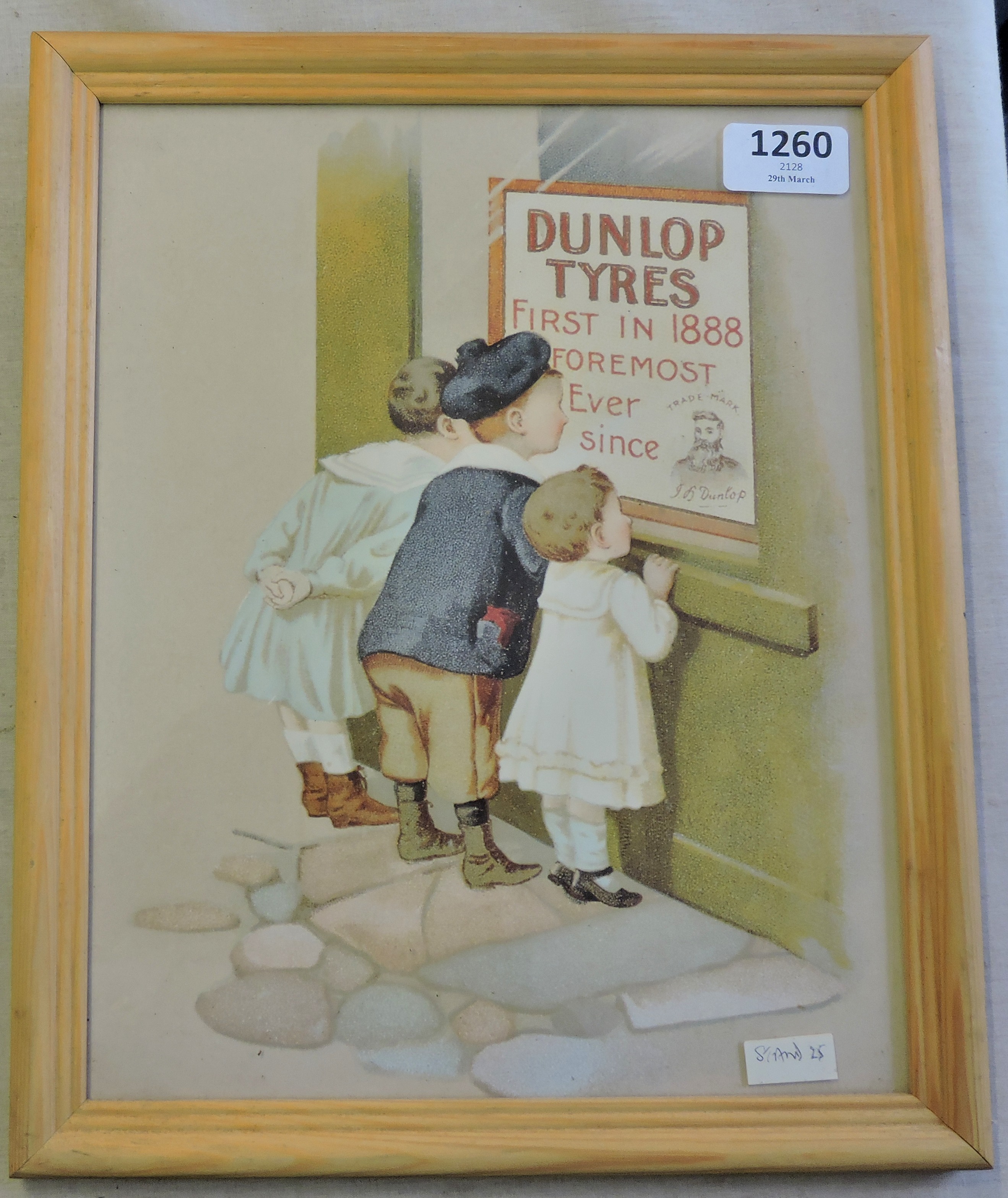 Framed Advertising print-'For Dunlop Tyres', first in 1888 foremost Ever Since', good condition