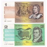 Australia 1979 1 Dollar, Johnston & Stone, P42d; 1985 2 Dollars, Johnston & Frases, P43e (2), UNC