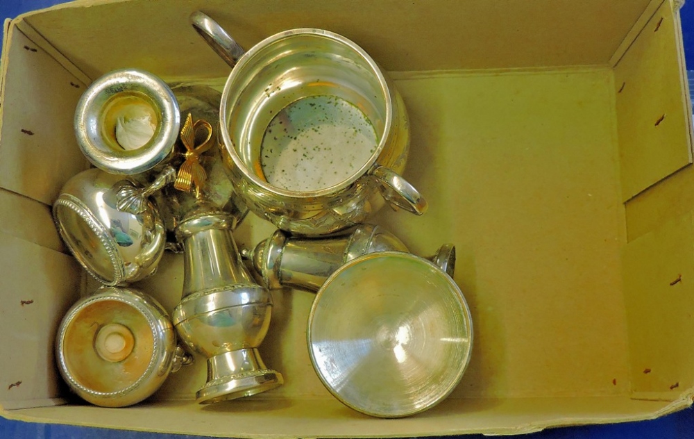 Tableware - Silver Plate (6 pieces) Including candle stick with bow.