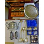 Mixed Cartons-to include plate silver, pair of vintage elephant figures,(wooden/Ivory).Spoons-Tea