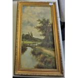 Cole, E, A fine of oil paintings of rural scenes, 30cm x 60cm. Gilt framed.