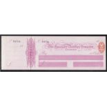 Lancaster Banking Company Ulverstone Mint Order with C/F RO 5-2-90. Plum on pink, printer: Perkins