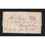 Ireland 1827 Cross-Written El Cork to Yorkshire with 'Cork 124' in red *** and 'Midday Mail' /3DE/