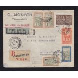 French Colonies Madagascar 1933 Commercial env Airmail registered Cananarive RD to France, Par Avion