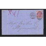 Great Britain 1868 env London to Plymouth with 3d Rose Plate 5, complete London 100 Duplex