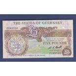 Guernsey - 1980 £5 W.C.Bull F182750, A/UNC.