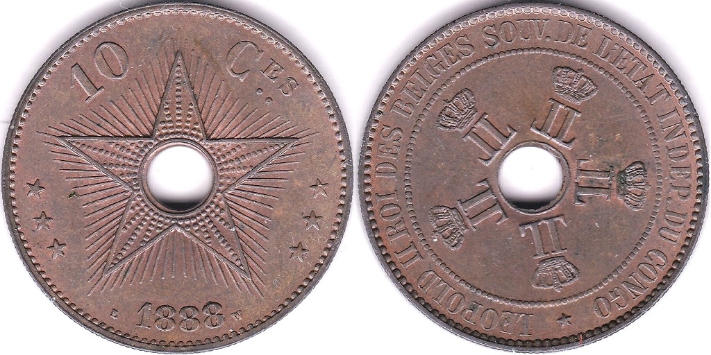 Belgian Congo 1888 10 Cents, KM 4, AUNC