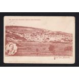 Germany (P.O's) 1898 Gruss aus Nazareth postcard (Kaiser inset) used Jaffa to Rothenburg with 20