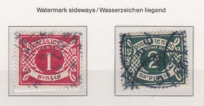 Ireland 1925 - 1d postage due, water mark sideways (SG2a) fine used, and 2d sideways (SGD3a) Cat £