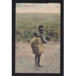 South Africa (Transvaal 1908 Postcard of Native Children Germiston cds Pair 1/2 adhesives to