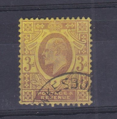 Great Britain 1902-1910 3d pale purple/lemon, chalk surfaced, (SG233b) very fine used.