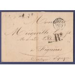 France/Spain 1859 EL stampless Endorsed/Surcharge 2Rs in black.