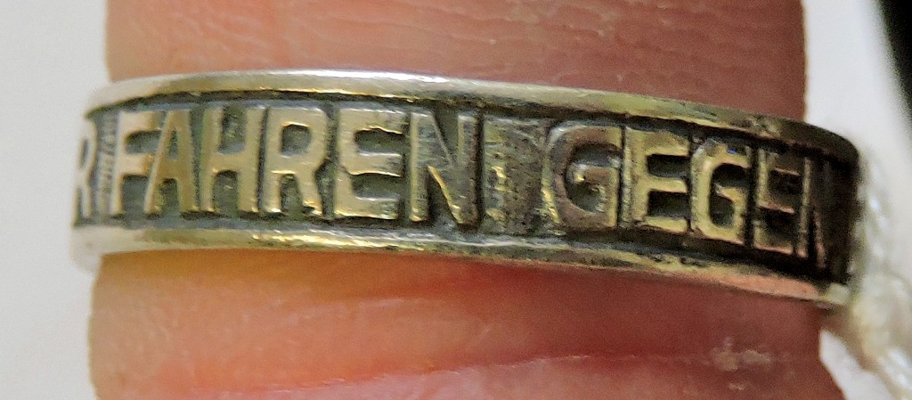 German WWII Pattern U-Boat Mans "Anti-Engeland" finger ring, stamped inside '800', a very clean - Image 2 of 2