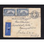 Gibraltar 1938 KGV 2d Stationary envelope front, up rated with 2x3d KGVI to Berlin to "Torpedoboal-