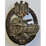 German WWII Pattern Panzer assault Badge for '25' engagements, unclear makers mark. See Terms and