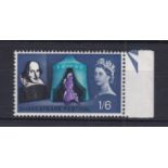 Great Britain Errors and Varieties 1964 Shakespeare 1s6d, Print error, purple shift, SG 649